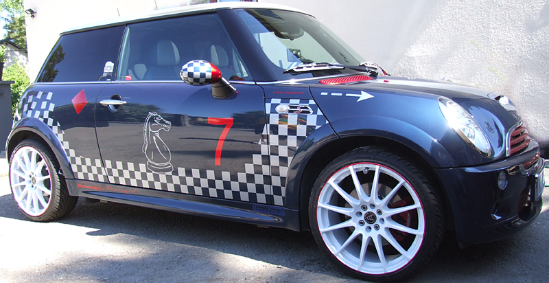 Fälgar Wolfrace Pro Lite White Redline och 215/35 R18, Mini Cooper S 2006